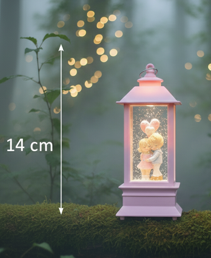 Birlikte Bir Ömür Işıklı Sokak Lambası Kar Küresi Pembe