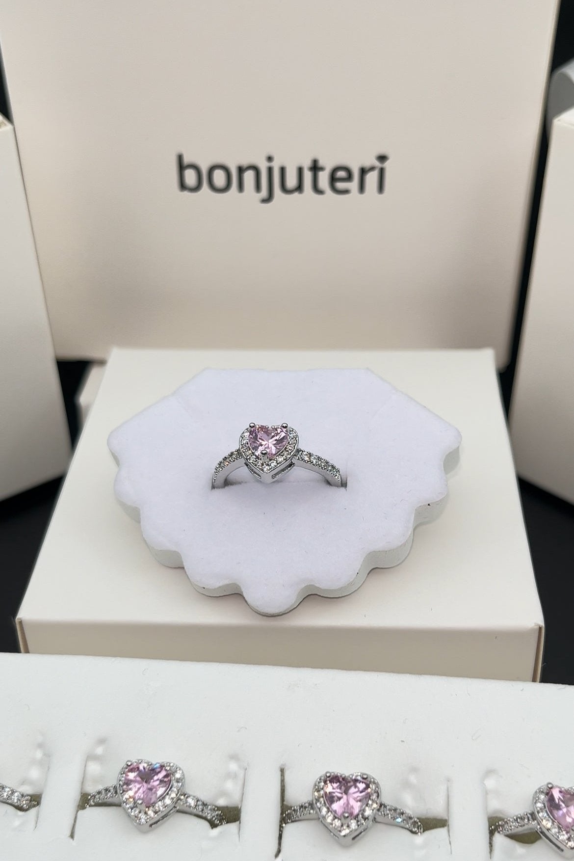 Gümüş Kaplama Ayarlanabilir Pembe Kalp Yüzük
