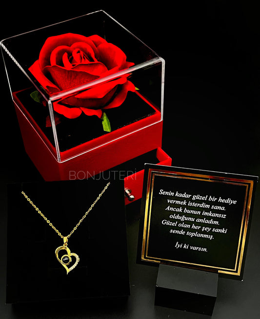 14 Ayar Altın Kaplama 100 Dilde Seni Seviyorum Kolye