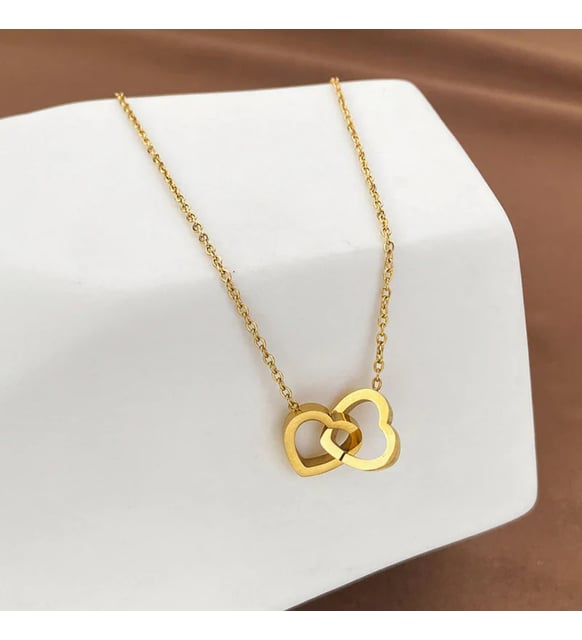 14 Ayar Altın Kaplama Çift Kalp Kolye