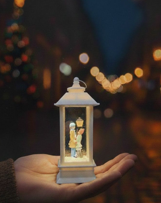 Birlikte Bir Ömür Işıklı Sokak Lambası Kar Küresi Beyaz