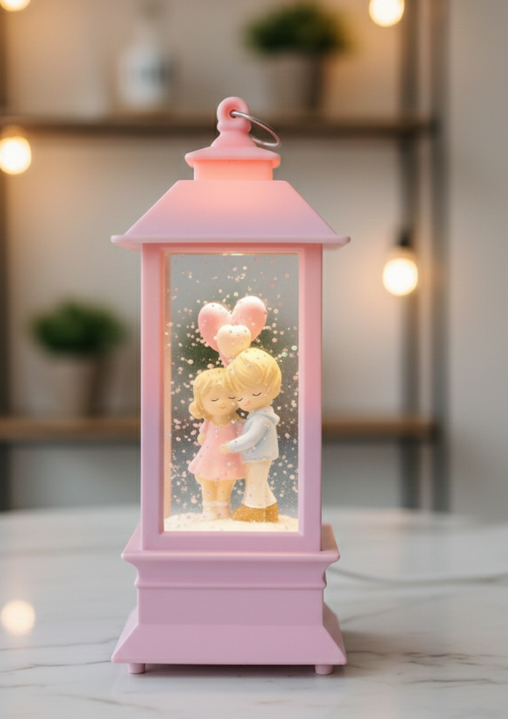 Birlikte Bir Ömür Işıklı Sokak Lambası Kar Küresi Pembe