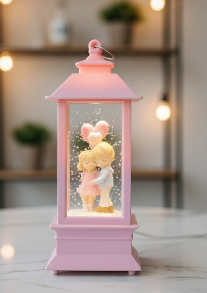 Birlikte Bir Ömür Işıklı Sokak Lambası Kar Küresi Pembe