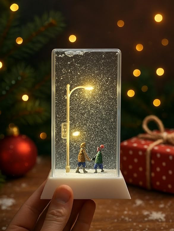 Işıklı Sokak Lambası Cam Kar Küresi