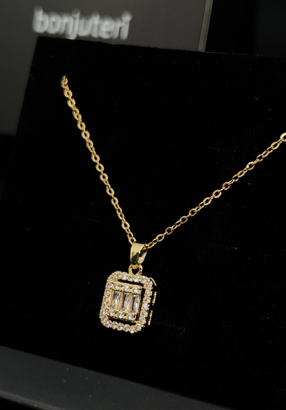 14 Ayar Altın Kaplama Baget Zirkon Taşlı Kolye