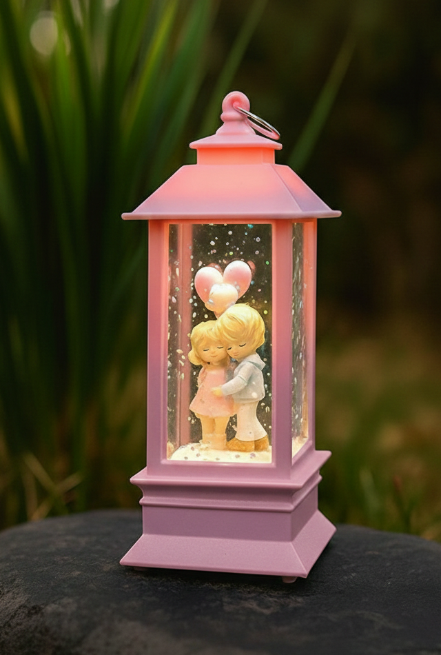 Birlikte Bir Ömür Işıklı Sokak Lambası Kar Küresi Pembe