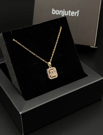 14 Ayar Altın Kaplama Baget Zirkon Taşlı Kolye