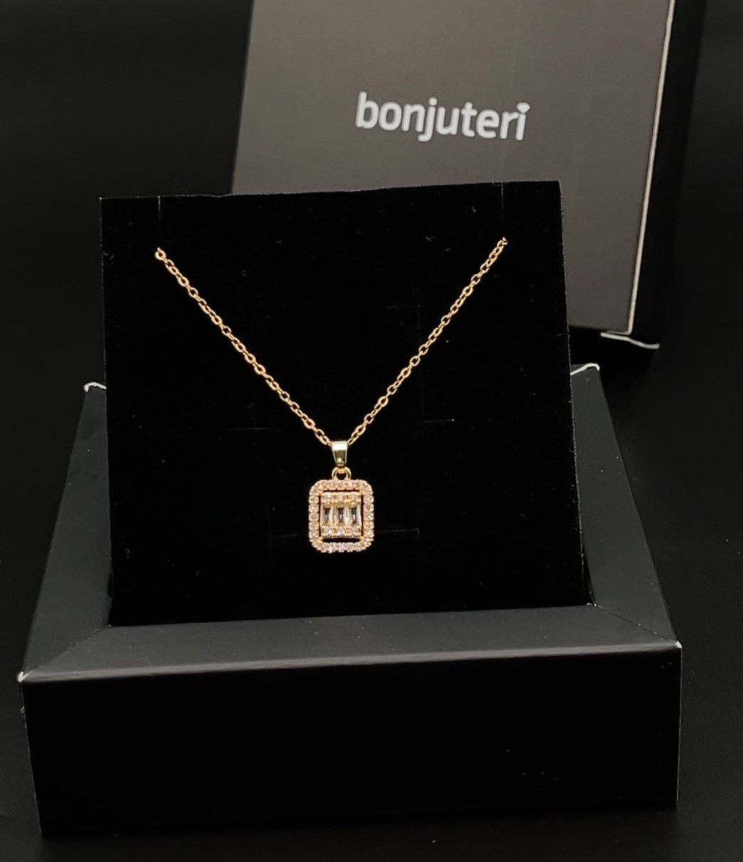 14 Ayar Altın Kaplama Baget Zirkon Taşlı Kolye