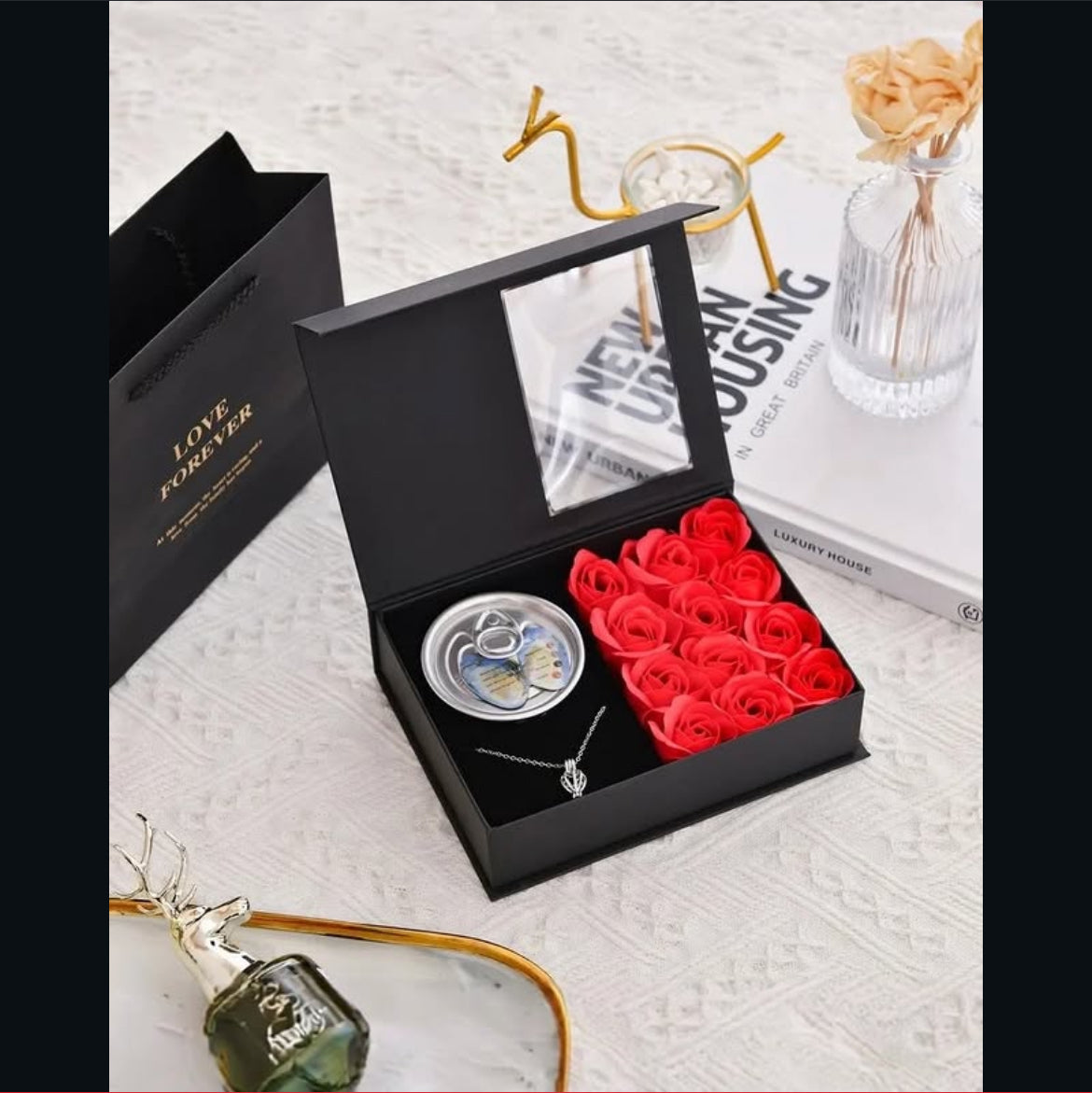 Güllü İstiridye İçinde Gerçek İnci Kolye Seti