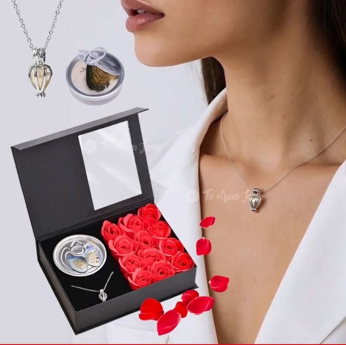 Güllü İstiridye İçinde Gerçek İnci Kolye Seti