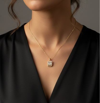 14 Ayar Altın Kaplama Baget Zirkon Taşlı Kolye